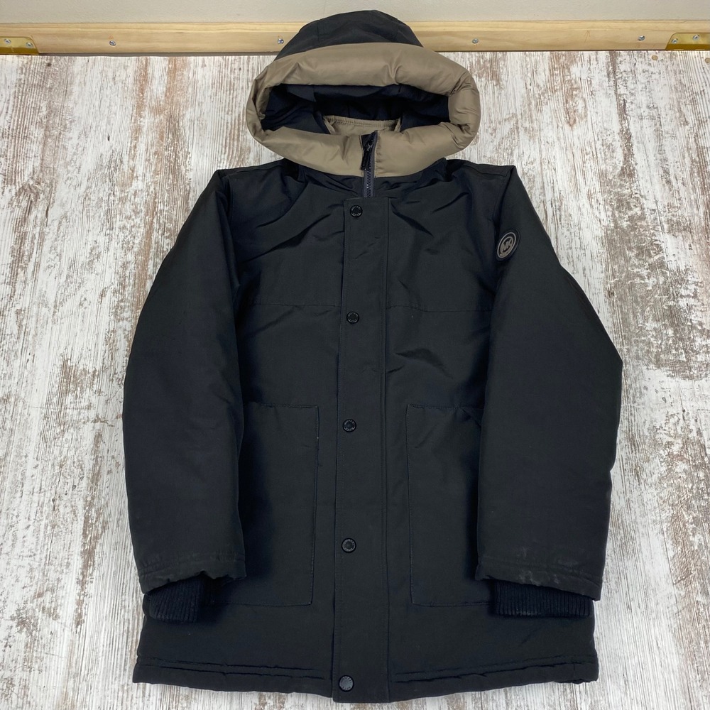 Michael Kors Boys Winter Parka Black Tan Hooded Insulated Utility Coat 14/16